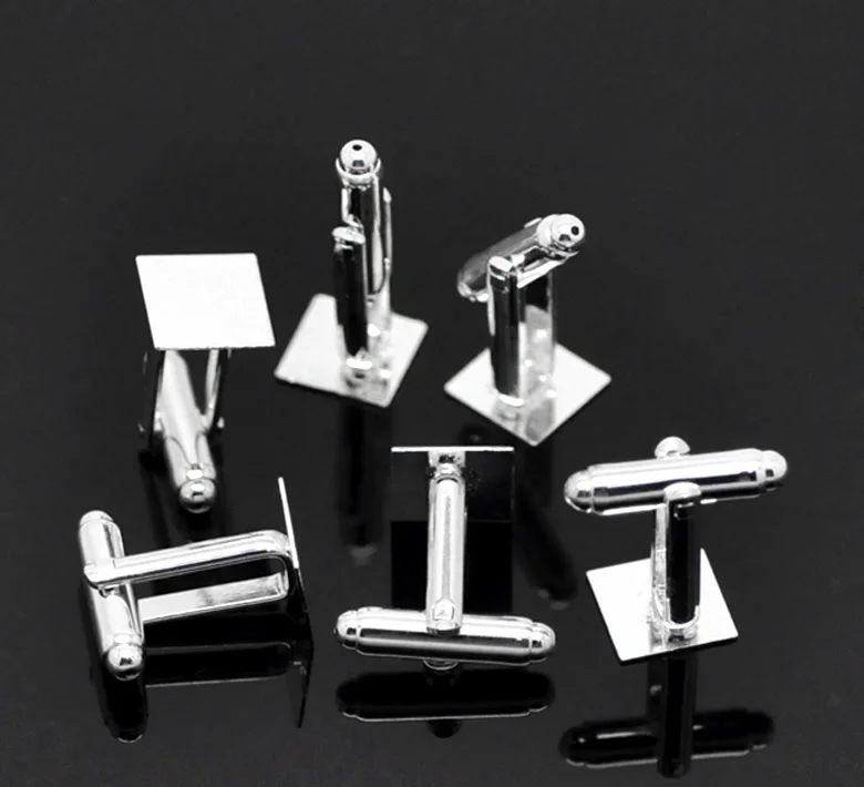 

50Pcs Silver Plated Cameo Cabochon Setting Square Cuff Links 10x25mm(Fit 10x10mm)