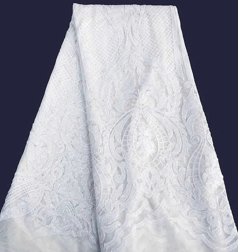 off white sequins Большая распродажа классическое Оригинальное французское Африканское кружево Тюль кружевная ткань в нигерийском стиле шитье одежды платье wise choice 5 ярдов/шт - Цвет: off white sequins