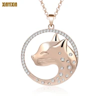elegant big gold cat pendant necklace for women round crystal leopard sweater chain long necklace fashion jewelry statement gift