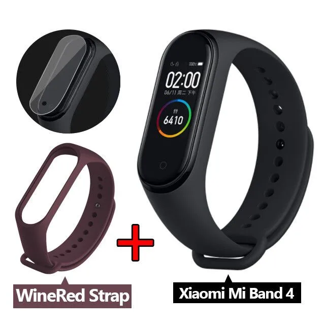 Xiaomi mi Band 4 Smart AMOLED цветной экран браслет пульсометр фитнес Bluetooth 5,0 50MSwim mi ng водонепроницаемый mi Band 4 - Цвет: Band 4 add Red Wine