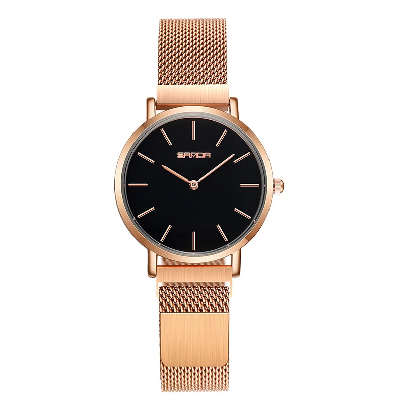 rose gold black SANDA новые модные роскошные женские часы Миланский ремешок с магнитной пряжкой водонепроницаемые кварцевые наручные часы для женщин часы reloj mujer - Цвет: rose gold black