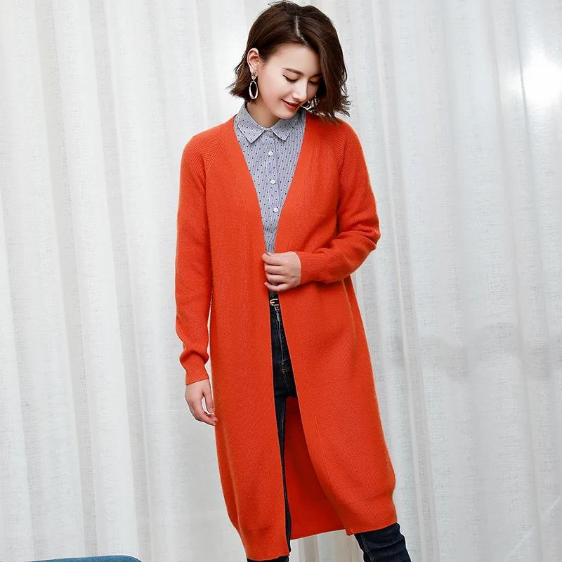 

High Quality Women Sweater 100% Goat Cashmere Knitted Jumpers Hot Sale Vneck Long Cardigans 5Color Thick Woolen Clothes Knitwear