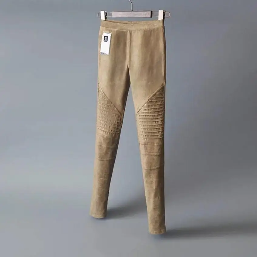 khaki Модный бренд года; сезон осень-весна; Новинка; оленья кожа; эластичная резинка на талии; эластичные брюки; эластичные лосины Брюки; wj137 - Цвет: khaki