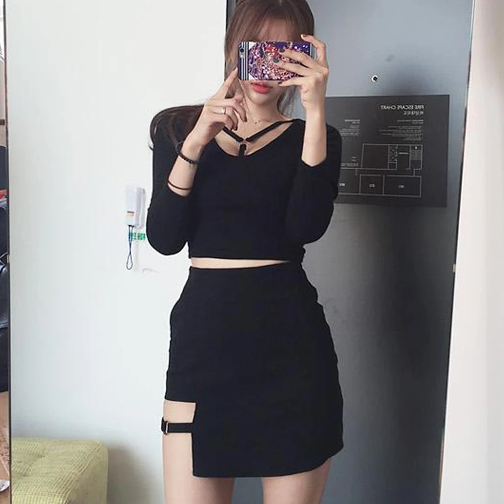 Короткая облегающая мини-юбка, женская летняя обтягивающая юбка с завышенной талией, в стиле Харадзюку, черная, Готическая
