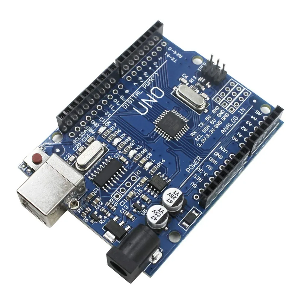 Макетная плата для микроконтроллера UNO R3 ATmega328P CH340 Arduino IDE с USB кабелем 20 см Dupont
