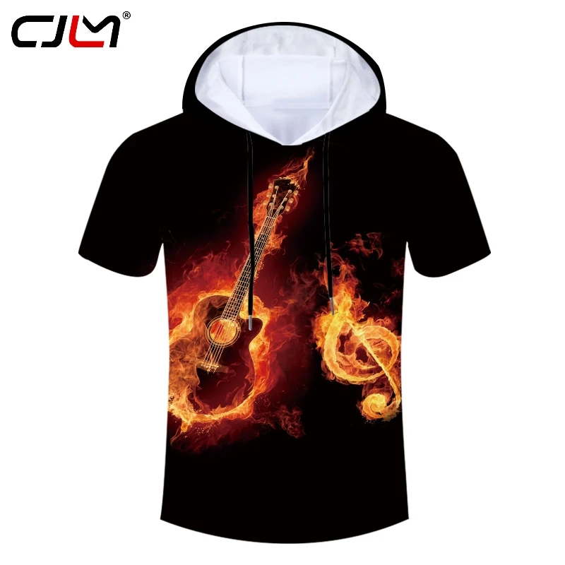 

Футболка CJLM мужская с капюшоном, модная тенниска красного цвета с 3D-принтом в виде музыкальных нот, с принтом пламени, виолончели