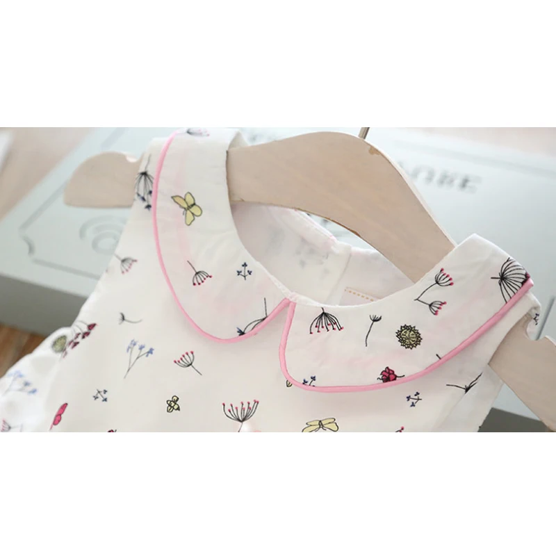 Girls Dresses 2020 Spring New Children's Clothing Sweet Doll Collar Dandelion Flower Print Sleeveless Simple Vest Dress | Детская