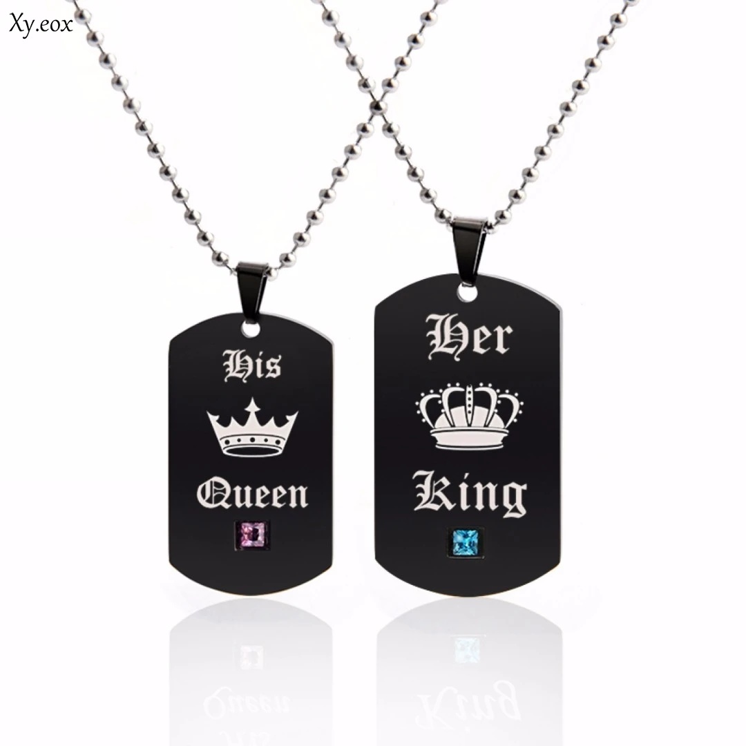Цепочка с подвеской в виде бирки надписью His and Her Queen King Lover Couple Dog|Ожерелья