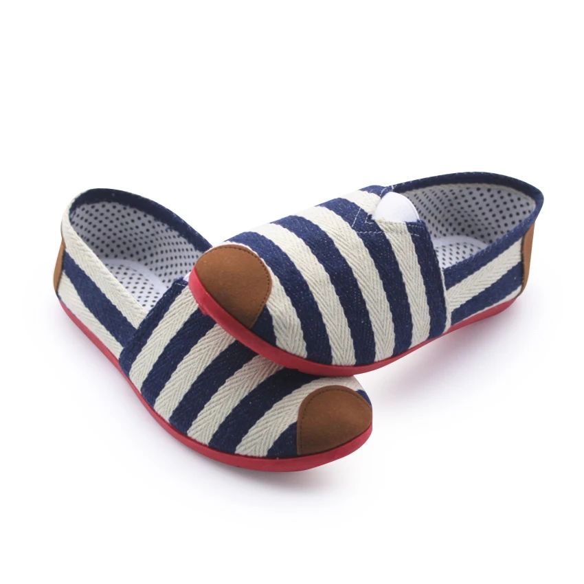 Туфли Cresfimix женские с синими полосками крутые холщовые без застежки мягкие
