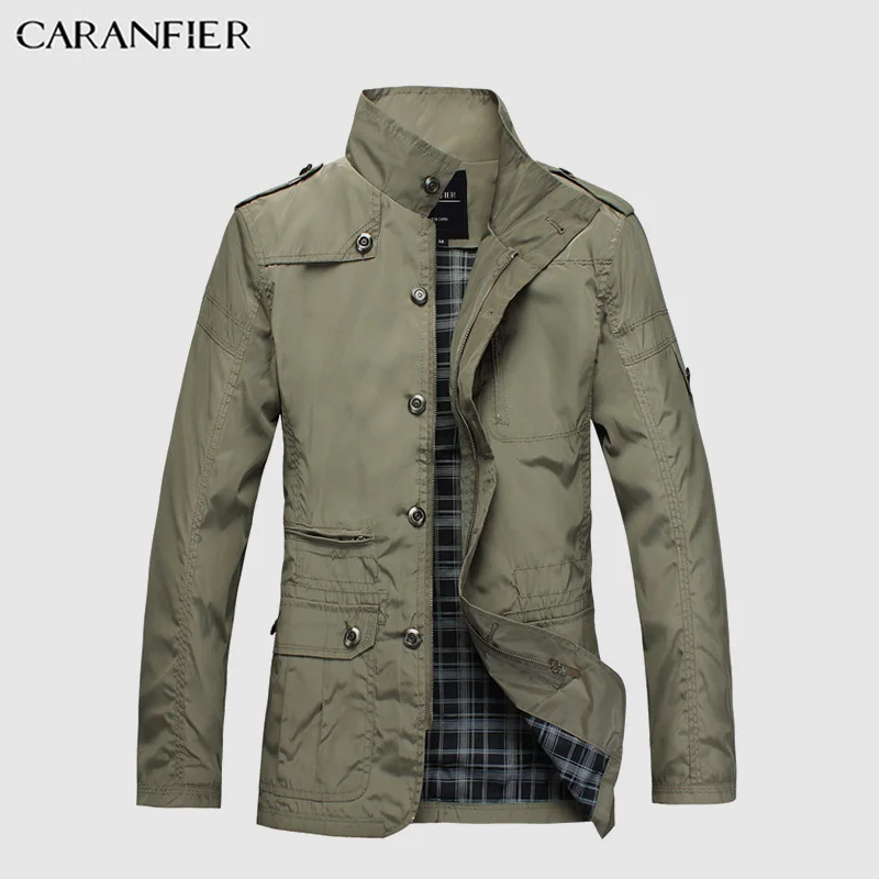 

CARANFIER Mens Jackets Coats Fashion Thin Hot Sell High Quality Casual Windbreaker Autumn Male Slim Fit Turn-down Overcoats