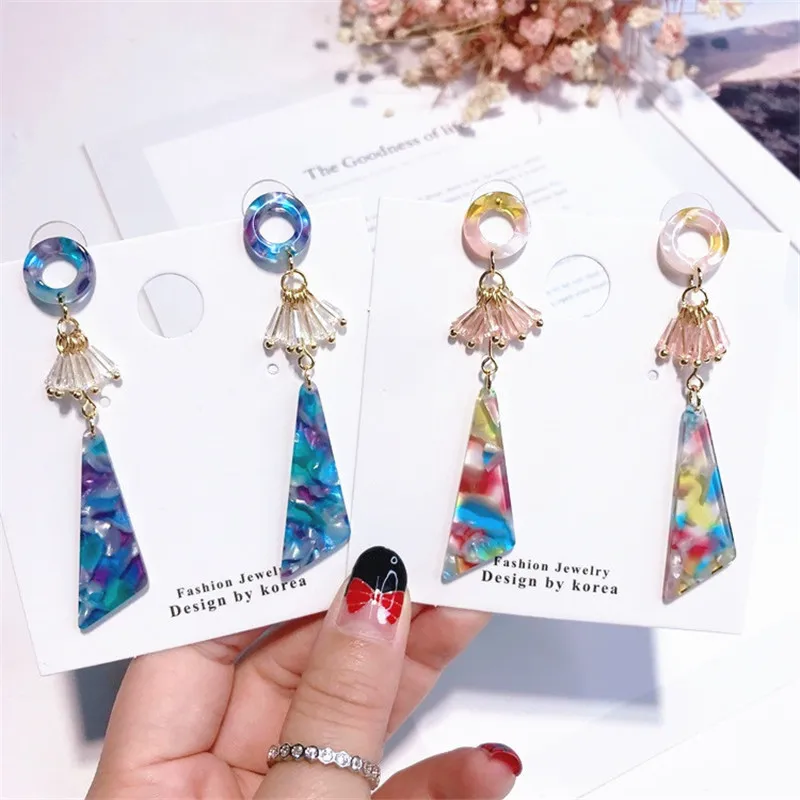 Korean fashion boho Crystal tassel Long Drop Earrings for Women jewelry Acrylic Geometric Circle big Dangle oorbellen | Украшения и