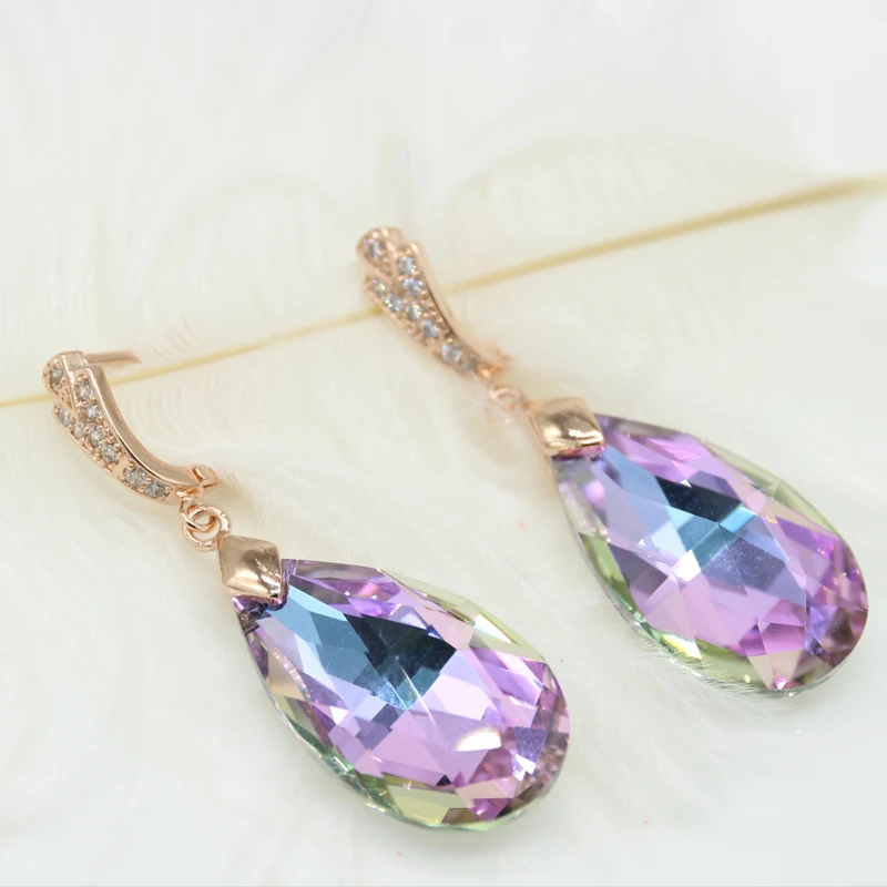 

Drop crystal earrings long female temperament earrings gold plating flash ultra - Japanese and Korean personality with ear acces