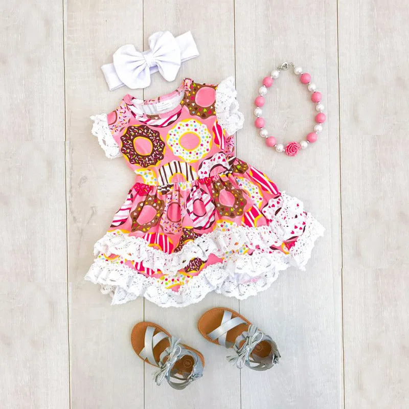 Boutique Baby Girls Kids Dress Ruffle Lace Princess Party Headband Outfits Dresses Regular Cotton Knee-length | Детская одежда и