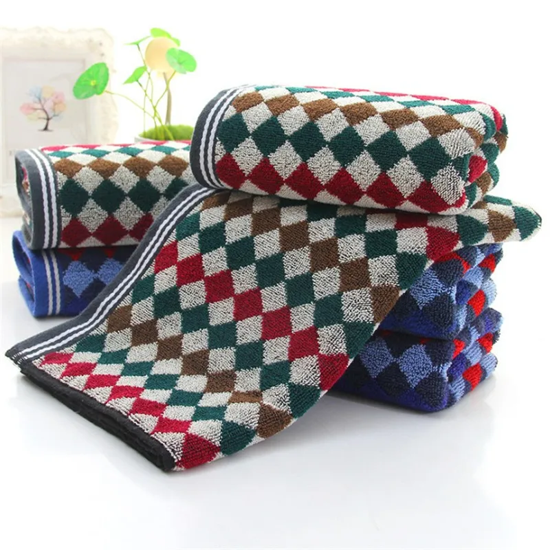 

Rhombus Cotton Hand towel 34*74cm 110g Absorbent Solid Color Soft Comfortable Top Grade Men Women Family Bathroom Grid Towels