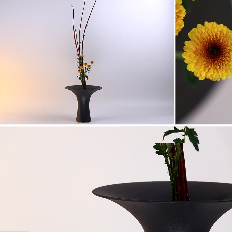 Винтажные матовые черные грубые керамические вазы в японском стиле Ikebana