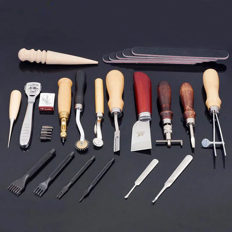 19 шт. Наборы инструментов для кожевенного ремесла и шило для обуви DIY для кожи для кожевенного ремесла, набор инструментов для вышивания, вышивания, шитья, седла 01 - Цвет: 19PCS Leather Tools