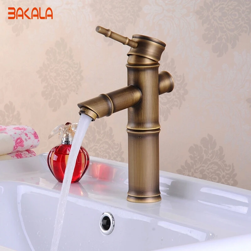 

FreeShipping BAKALA High Quality Single Handle Single Hole Antique Bamboo Bathroom Sink Faucet Torneira Banheiro GZ8025