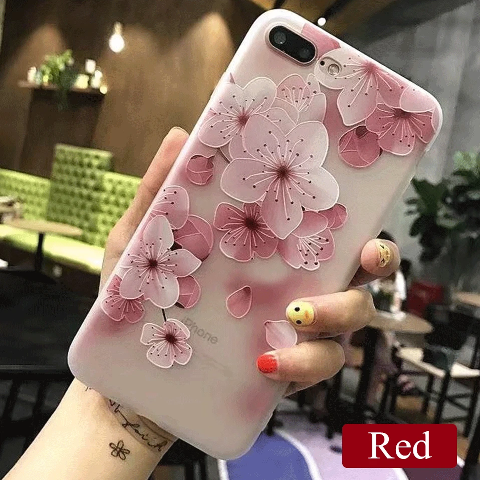 Мягкий 3D цветок телефон чехол для iPhone 6 S 7 8 Plus рельефные вишневые цветы