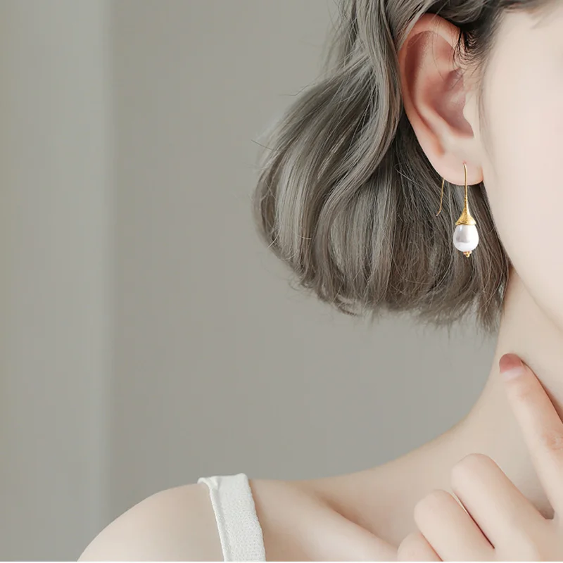 gold fashion jewelry drop dangle earrings shell pearl handmade designer for women gift colorful statement | Украшения и