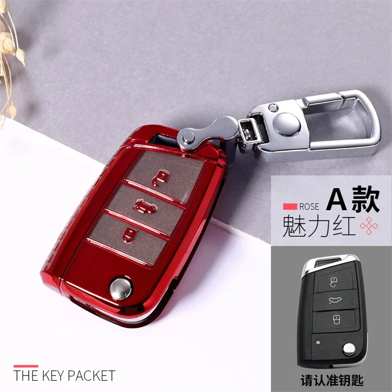 TPU Car Key Cover For Volkswagen VW Tiguan Passat T-ROC GOLF GTI Octavia TOURAN Fabia POLO MAGOTAN SANTANA Holder Keychain RING |