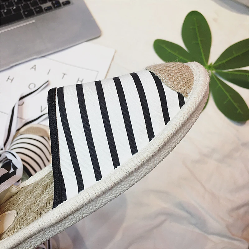 Холст espadrille Женские туфли-лодочки Ремешок на щиколотке Конопля снизу в рыбацком