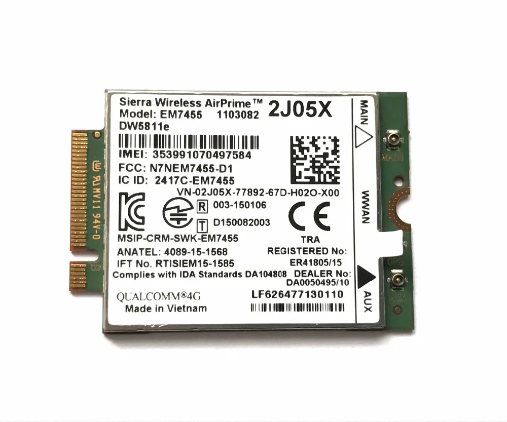 Placa para Módulo 4g Novo Em7455 Dw5811e pn 2j05x Fdd Tdd Lte Cat6 E7270 E7470 E7370 E5570 E5470