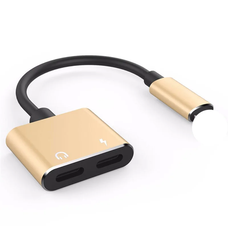 Золотой Двойной аудио адаптер для наушников Lightning Jack для наушников Aux для iPhone 11 Pro Max 7 8 X XR сплиттер конвертер кабель музыка - Цвет: Золотой