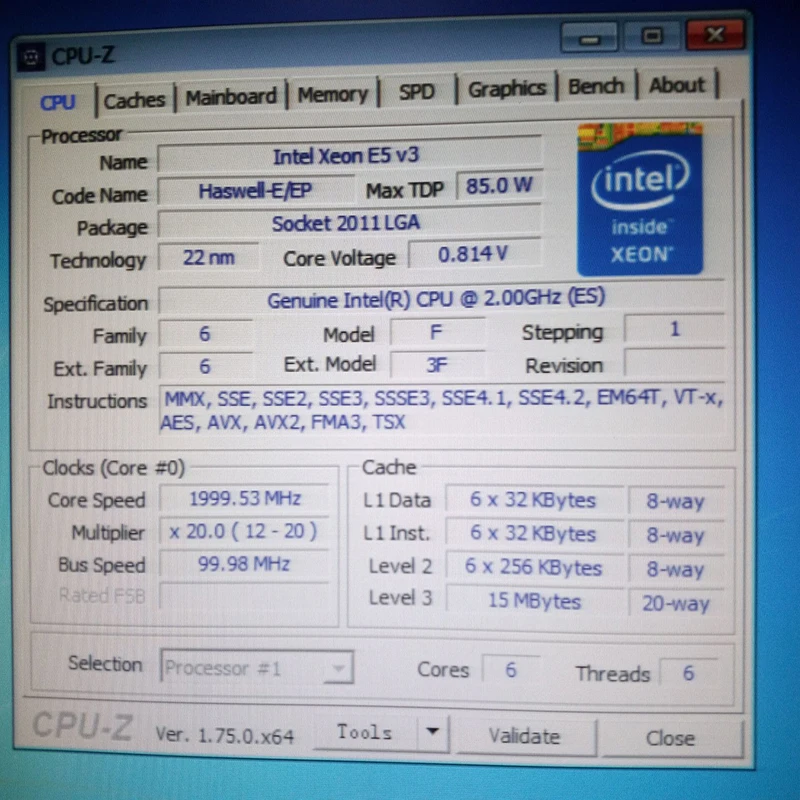 Xeon E5-2609v3 ES QS QEYV CPU 2, 0 GHz 6- E5 V3 2609V3 LAG2011 6- 6-  85W