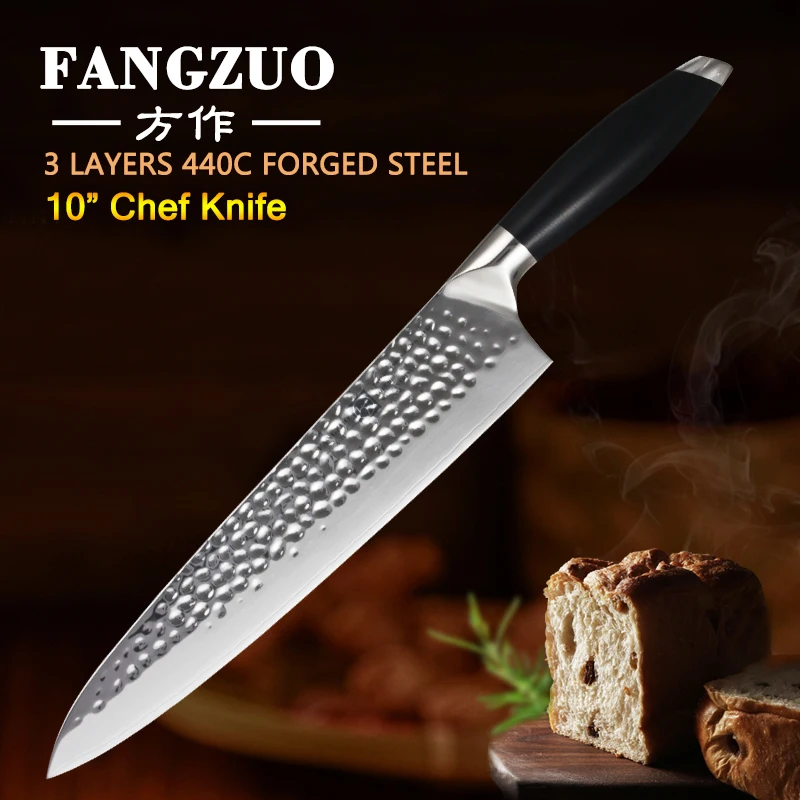 FANGZUO 10 ''кухонные ножи шеф повара нержавеющая сталь 3 слоя 440C ядро одетая Сталь