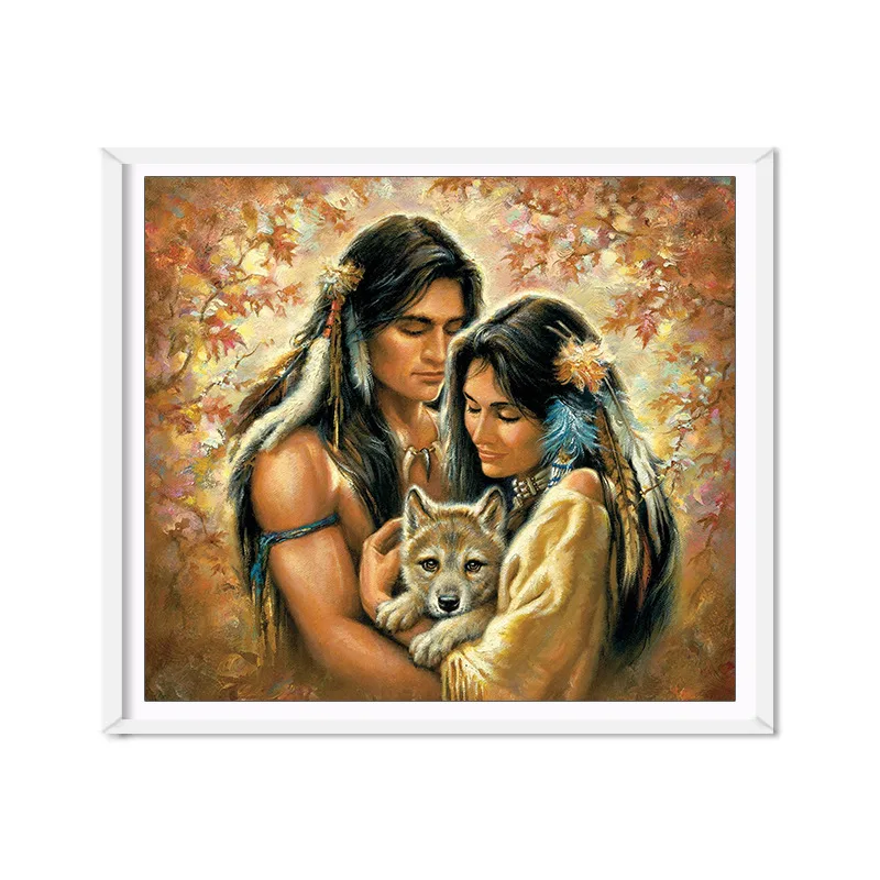 

4 Size Unframed Wall Art Canvas Painting Indians and Wolverines Picture Oil Painting on Canvas Abstract for Home Room Decor