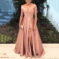 sexy v neck side slit long bridesmaid dresses cap sleeve party wear dress custom made prom gowns 2020 robe de soiree