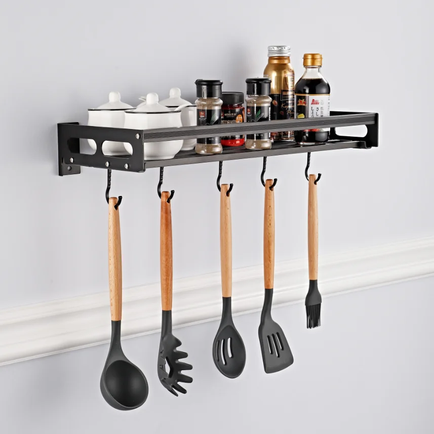 

LANGYO Free Shipping Black Aluminum Alloy Bathroom Rack Bathroom Towel Rack Bathroom Clothes Hook Kitchen Multi-Purpose Shelf