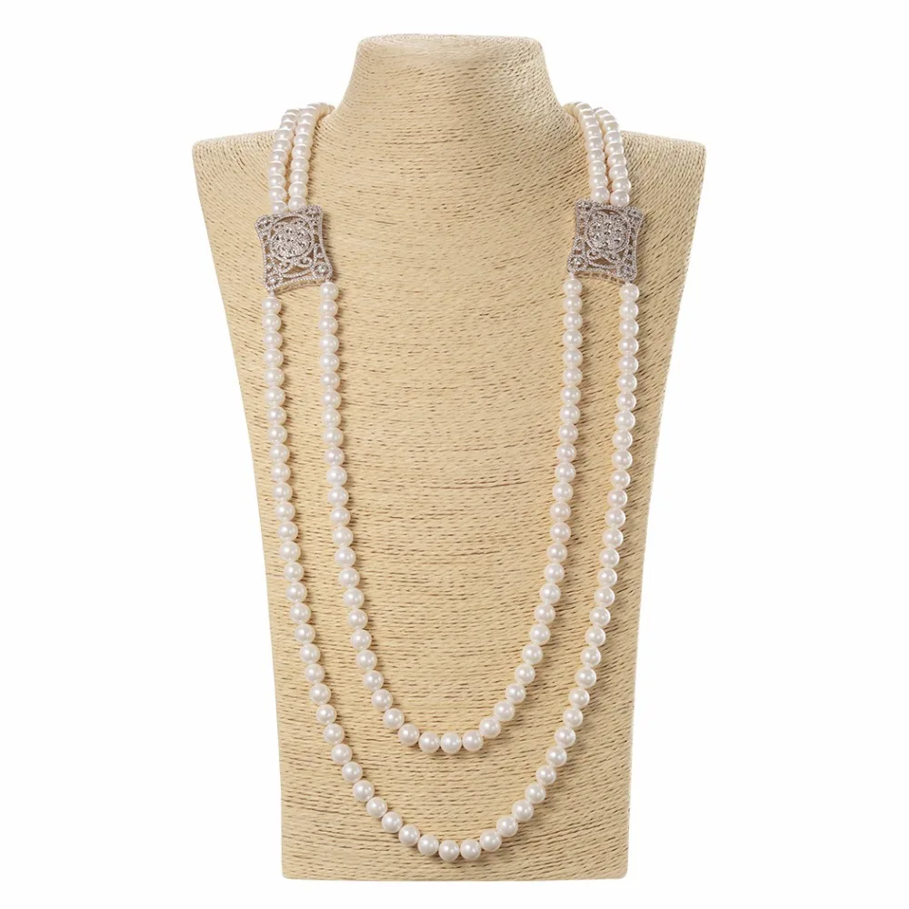 Лидер продаж 2017 двойной Слои Ожерелья с жемчужинами изделия площадь Подвески для