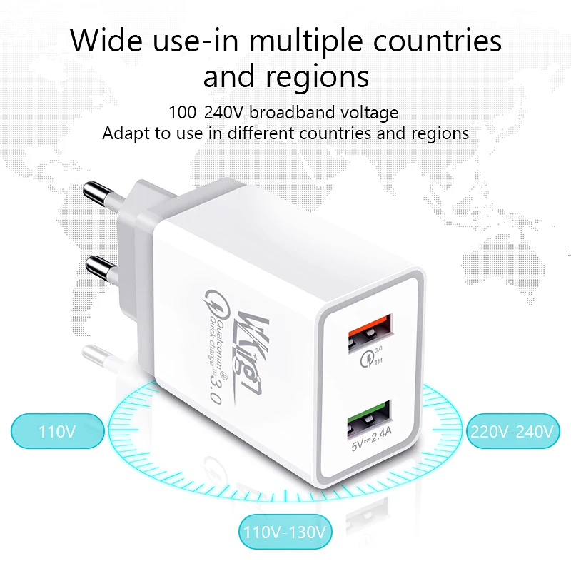 USB Charger QC3.0 Quick Charge 3.0 Fast Charging EU US Plug For iPhone Samsung Xiaomi Huawei Phone USB Charger 30W 2USB Port
USB Charger QC3.0 Quick Charge 3.0 Fast Charging EU US Plug For iPhone Samsung Xiaomi Huawei Phone USB Charger 30W 2USB Port