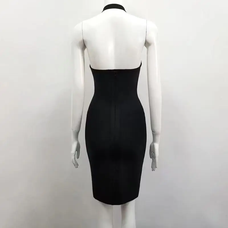 

Summer Halter sexy Bandage Dress 2018 Women Knee Length Black White Sexy spaghetti strap Bodycon Dress Club R-106