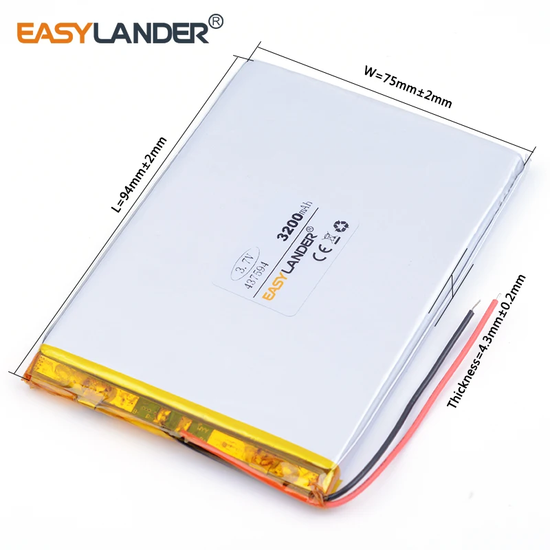 3 7 v литий-ионная аккумуляторная батарея 3200mAh 437594 для планшетных ПК DIY Power mobile bank PAD