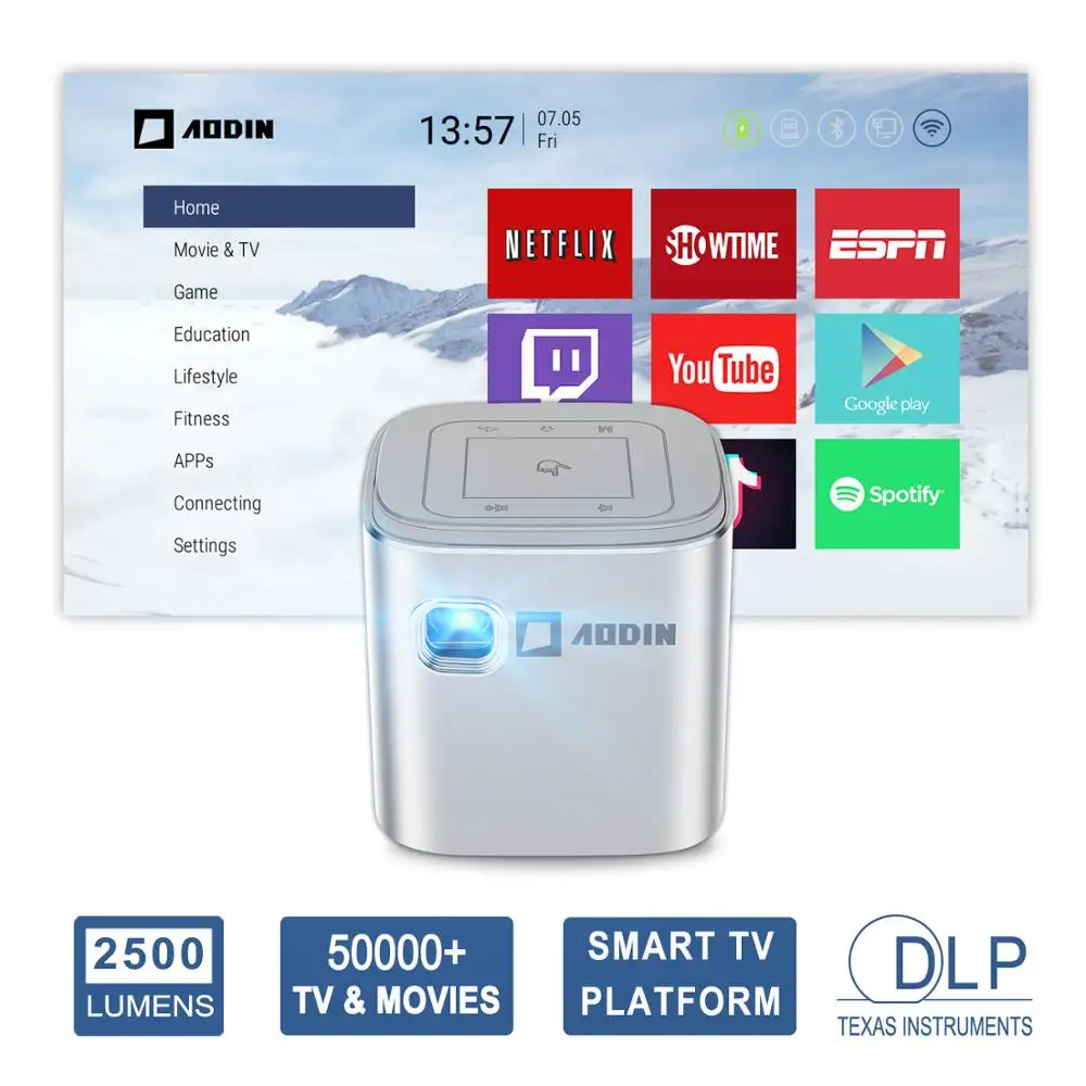 Портативный мини проектор AODIN Fusion 2500 люмен Wi Fi Карманный DLP LED ТВ поддержка 1080P