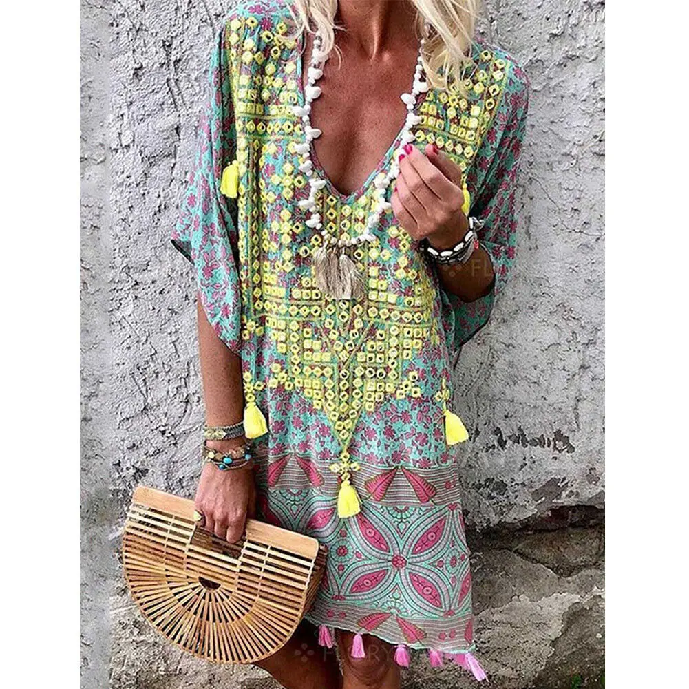 Женская футболка с коротким рукавом Boho Повседневная летняя большого размера |