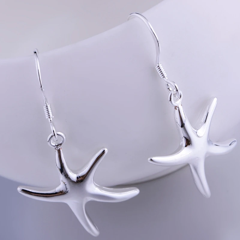 Женские серьги starfish блестящие из серебра 925 пробы с покрытием LQ E062|silver plated