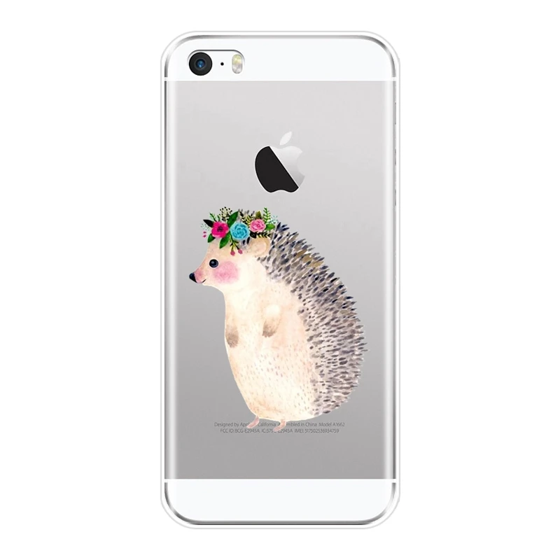 Чехол-накладка для Apple iPhone 4 4S 5 5C 5S SE силикон с рисунком ежика сердца милых цветов |