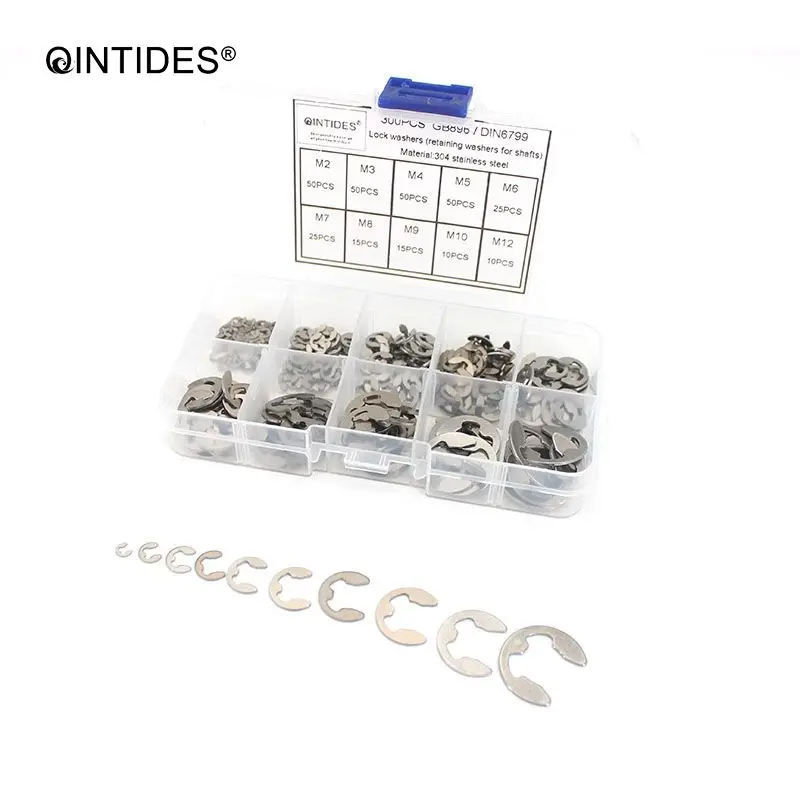 QINTIDES 300 шт M2 M 12 стопорное кольцо Circlip 304 нержавеющая сталь DIN6799/GB896 шайба E тип