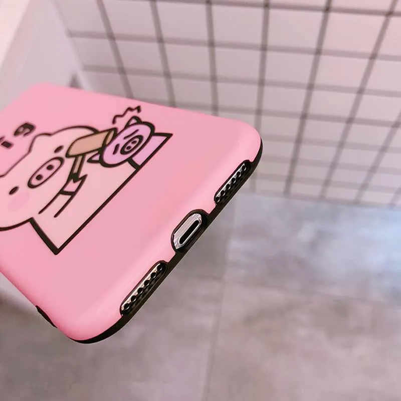 JIBAN Lovely Cartoon Pink hammer pig Phone Back Cover Case for iphone X 6 6s 6plus 7 7plus 8 8plus Soft TPU mobile phone shell |