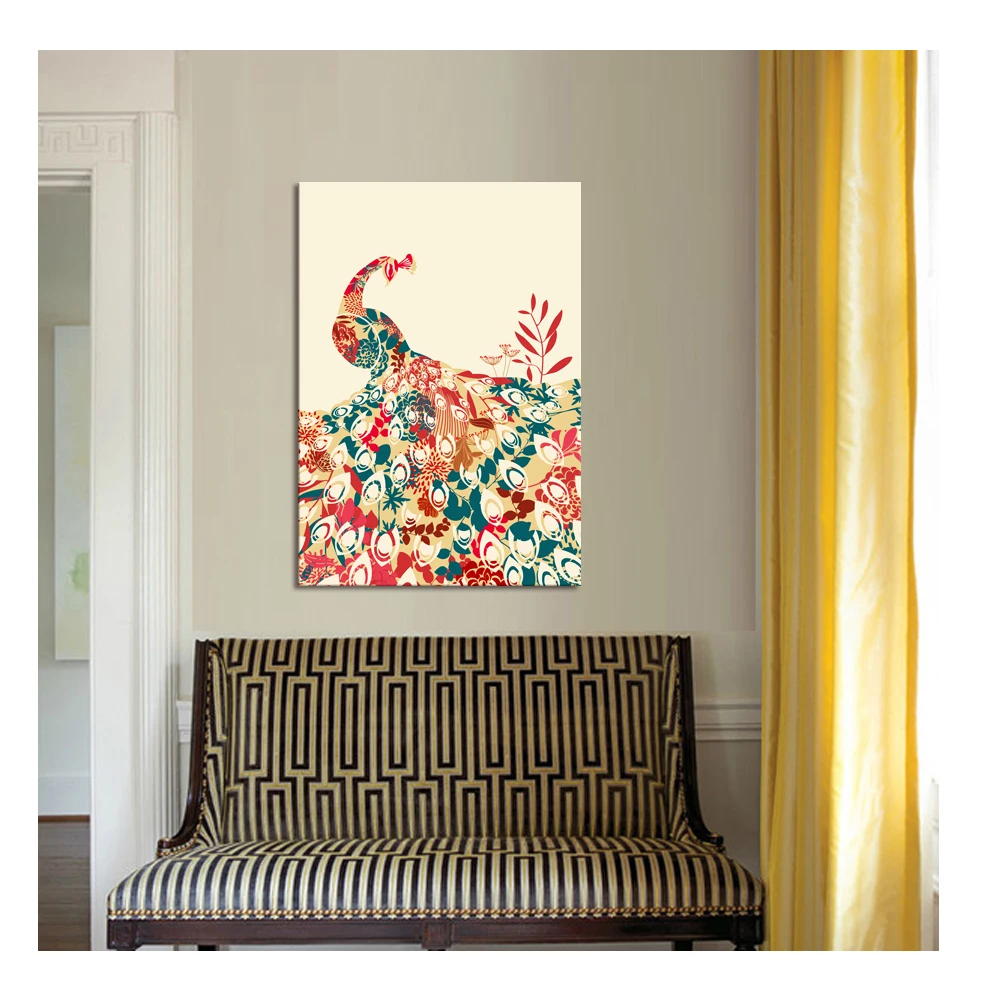 Визуальный художественный Декор Павлин холст печать работа Очаровательная