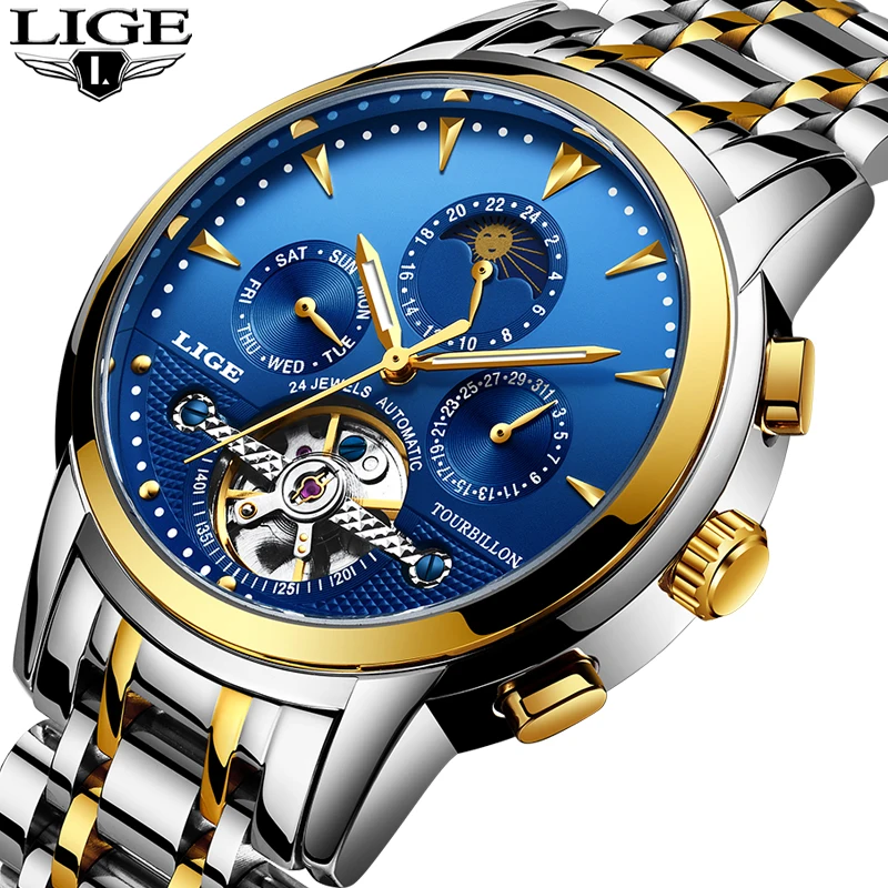 Мужские часы LIGE Лидирующий бренд Роскошные мужские модные бизнес Tourbillon