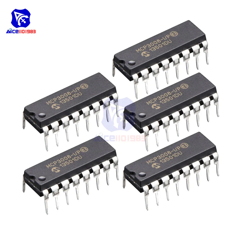 5 шт./лот IC Chip MCP3008 I/P 8 канальные 10 битные A/D конвертеры SPI DIP16 оригинальная