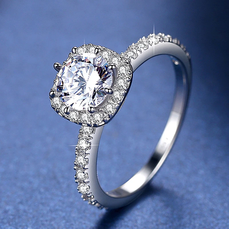 Твердое 18K Белое Золото Au750 1Ct DF круглое кольцо для огранки Lab Diamond Moissanite Halo Кольцо