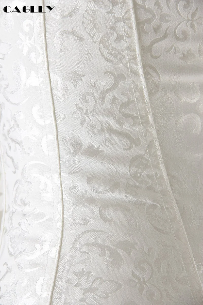 Белый Классический корсет Добби на молнии топ Цветочная парча шнуровке бюстье