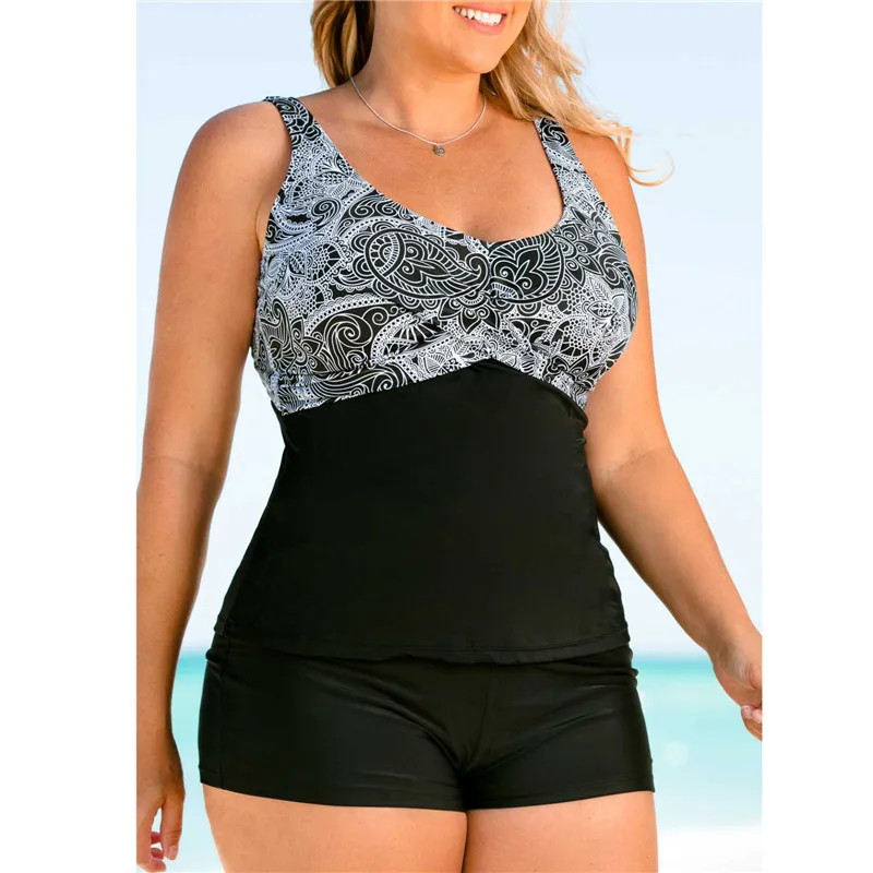 Новинка, купальники размера плюс 5XL, женские купальники, танкини, набор из двух частей, купальник с принтом, высокая талия, плавки, купальники