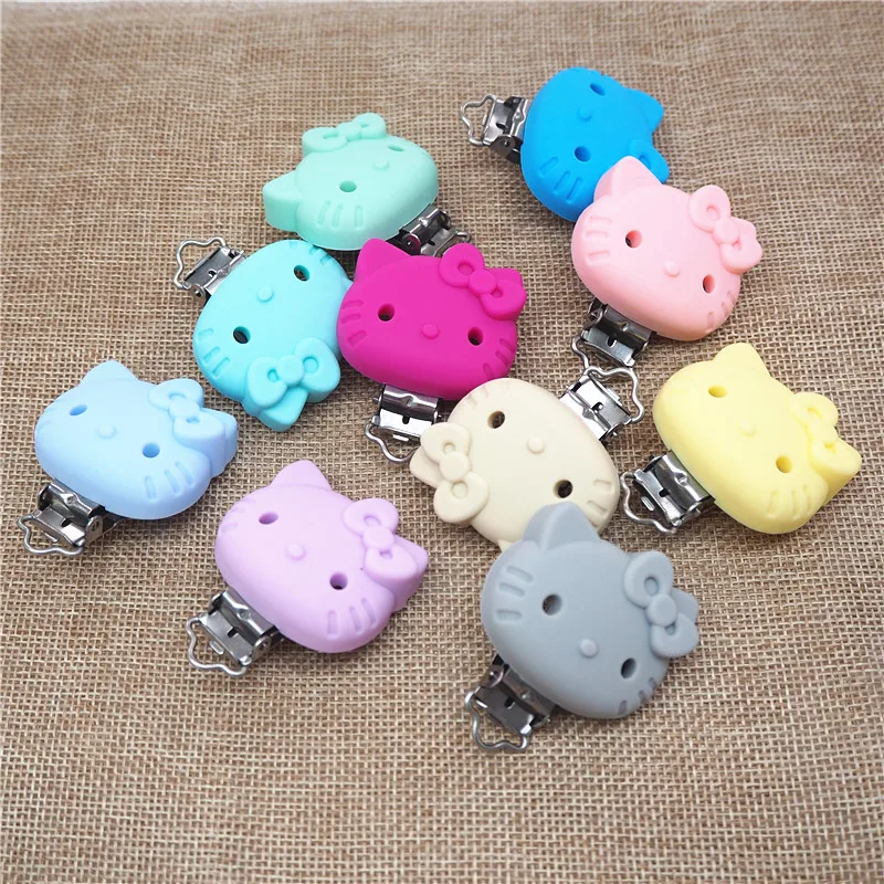 Chenkai 10 шт. силиконовые соски hello kitty для кошек DIY Детские аксессуары для детской кроватки цепочка для прорезывателя держатель для игрушки клипсы BPA бесплатно