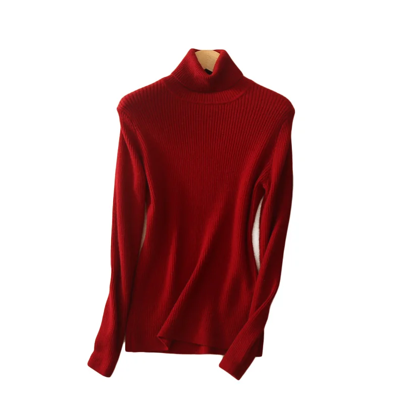 Women's 35% Cashmere Turtleneck Allover Ribbed Pullover Slim Solid Trend Colors Multi Base Model Sweater For Women Jumper 2018 | Женская